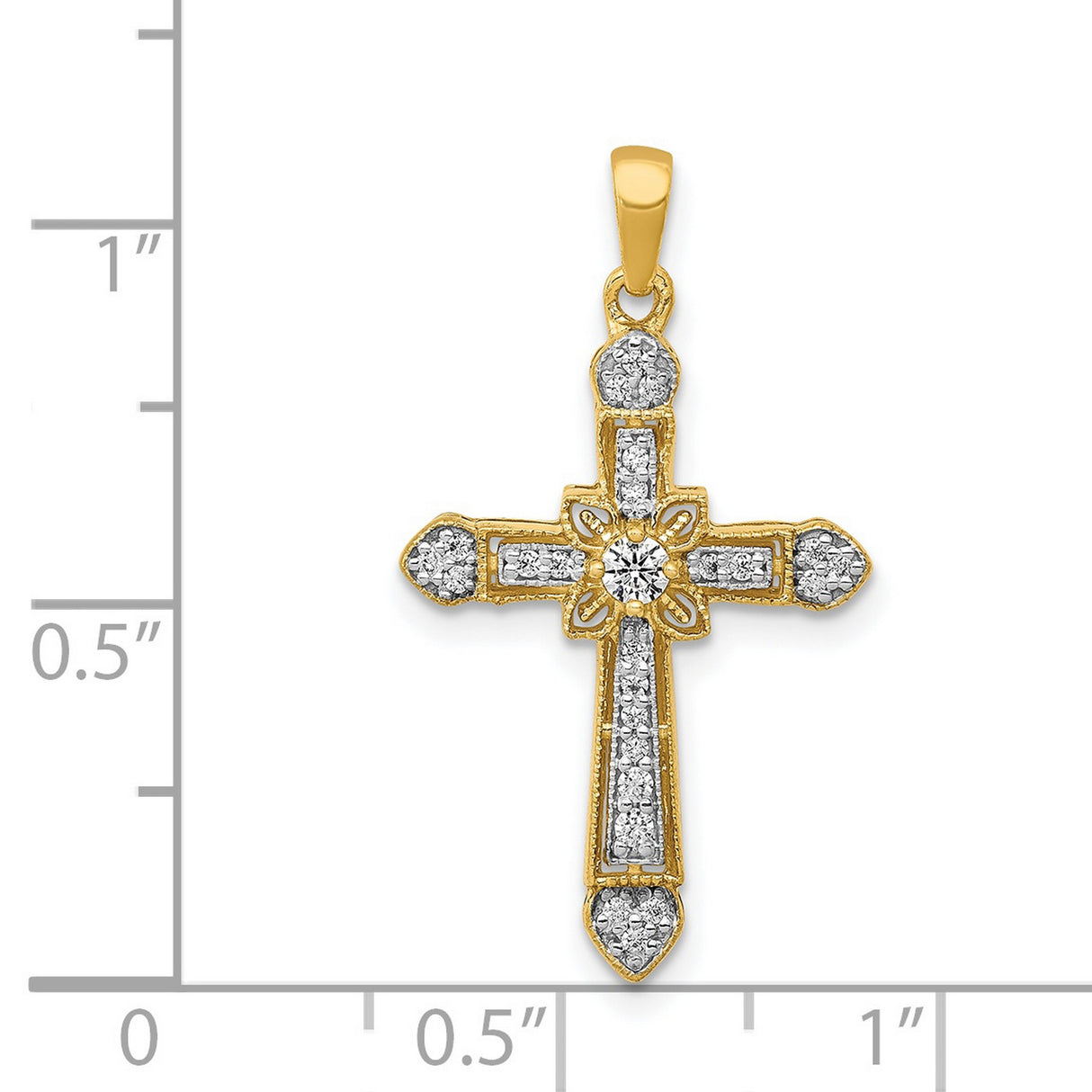 14k Yellow Gold Diamond Filigree Cross Pendant, Vintage Religious Charm for Men and Women