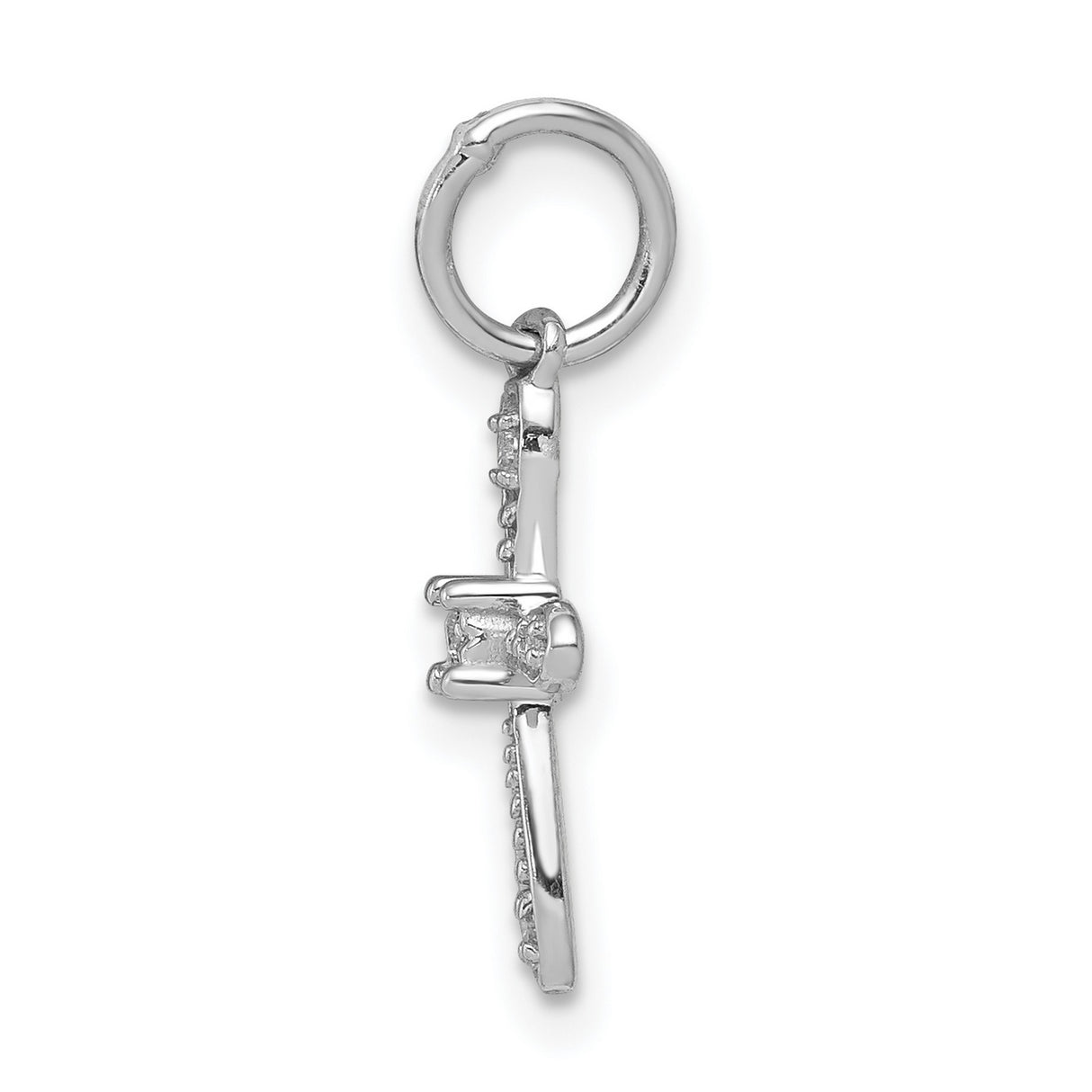 14k White Gold Cross Pendant with Diamond Detail, Glossy Finish, Minimalist Religious Jewelry