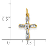 .03ct Diamond Cross Charm Pendant in Real 14k Multi-Tone Gold