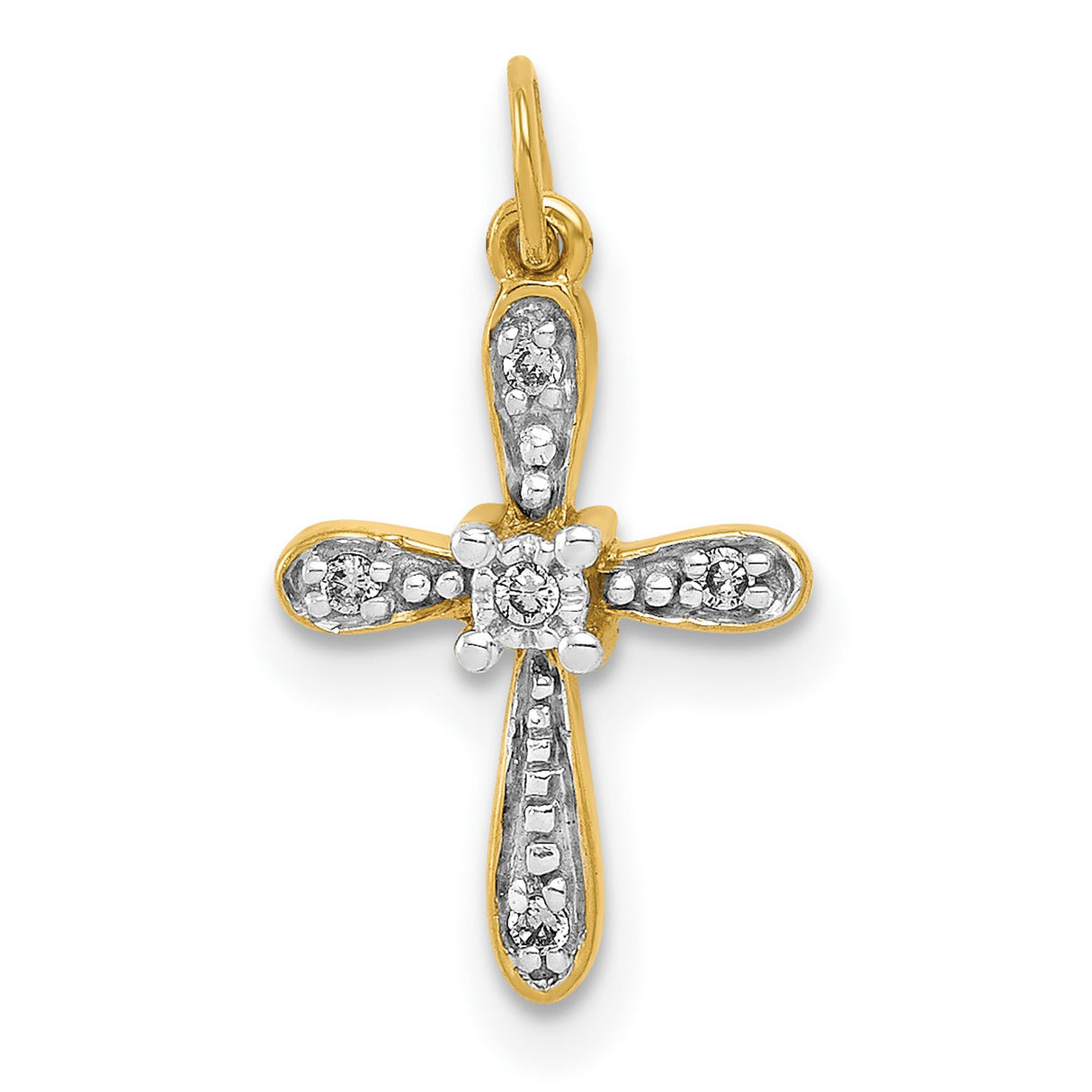 .03ct Diamond Cross Charm Pendant in Real 14k Multi-Tone Gold