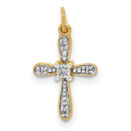 .03ct Diamond Cross Charm Pendant in Real 14k Multi-Tone Gold