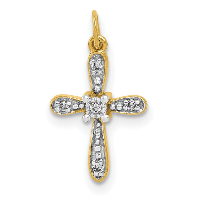 .03ct Diamond Cross Charm Pendant in Real 14k Multi-Tone Gold