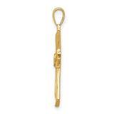 14k Yellow Gold Cross Pendant with Diamond, Polished Finish and Filigree Scrollwork Design