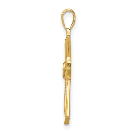 14k Yellow Gold Cross Pendant with Diamond, Polished Finish and Filigree Scrollwork Design