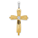 1/3ct Diamond Passion Cross Charm Pendant in Real 14k Multi-Tone Gold