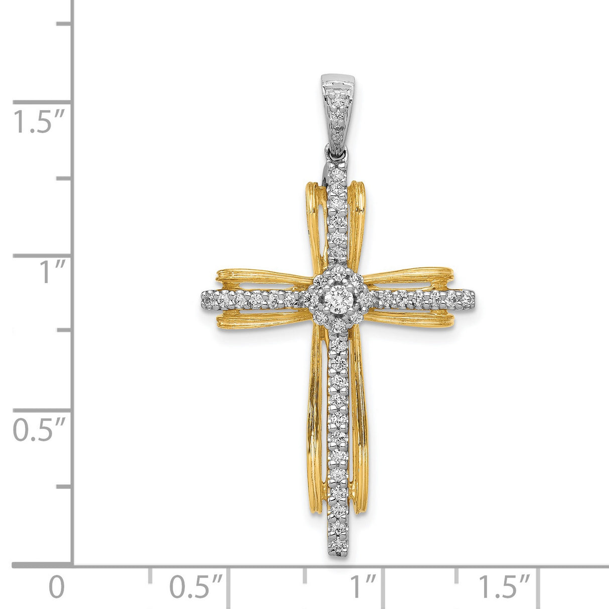 1/3ct Diamond Passion Cross Charm Pendant in Real 14k Multi-Tone Gold