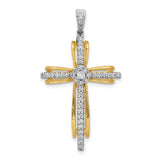 1/3ct Diamond Passion Cross Charm Pendant in Real 14k Multi-Tone Gold