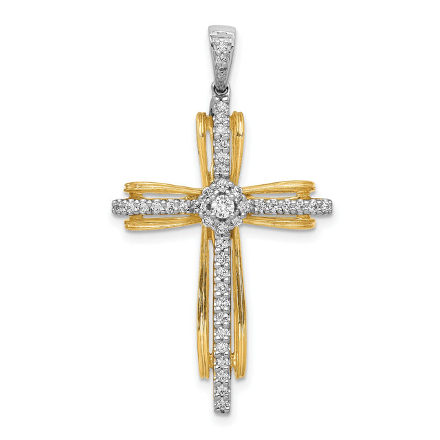 1/3ct Diamond Passion Cross Charm Pendant in Real 14k Multi-Tone Gold