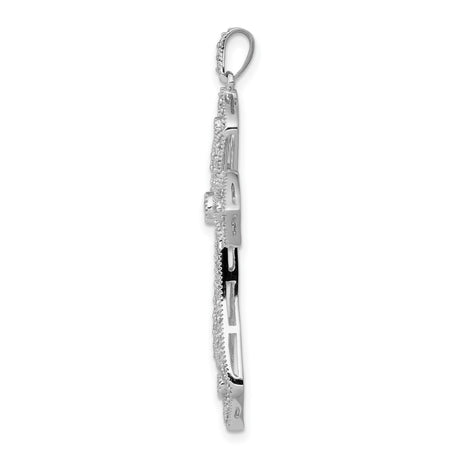 14k White Gold Cross Pendant with Diamond, Vintage Milgrain Religious Charm
