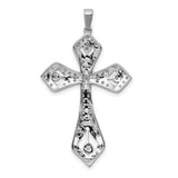 14k White Gold Cross Pendant with Diamond, Vintage Milgrain Religious Charm