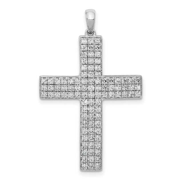 1ct Diamond Latin Cross Charm Pendant in Real 14k White Gold