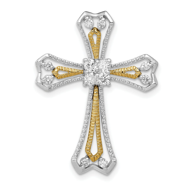 1/3ct Diamond Cross Chain Slide Charm Pendant in Real 14k Multi-Tone Gold