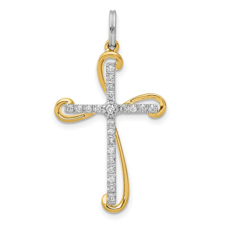 1/6ct Diamond Cross Charm Pendant in Real 14k Multi-Tone Gold