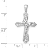 14k White Gold Cross Pendant with Diamond Accents, Polished Finish and Modern Filigree Design