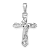 14k White Gold Cross Pendant with Diamond Accents, Polished Finish and Modern Filigree Design