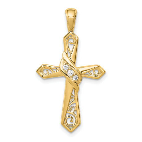 1/20ct Diamond Cross Charm Pendant in Real 14k Yellow Gold