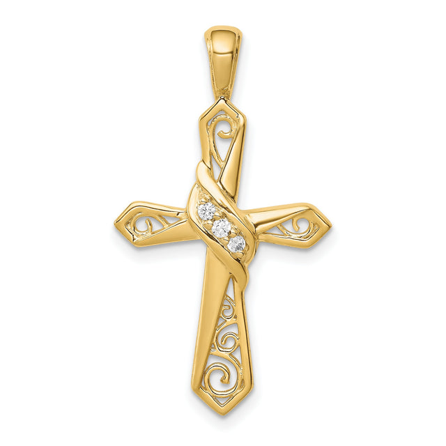 1/20ct Diamond Cross Charm Pendant in Real 14k Yellow Gold