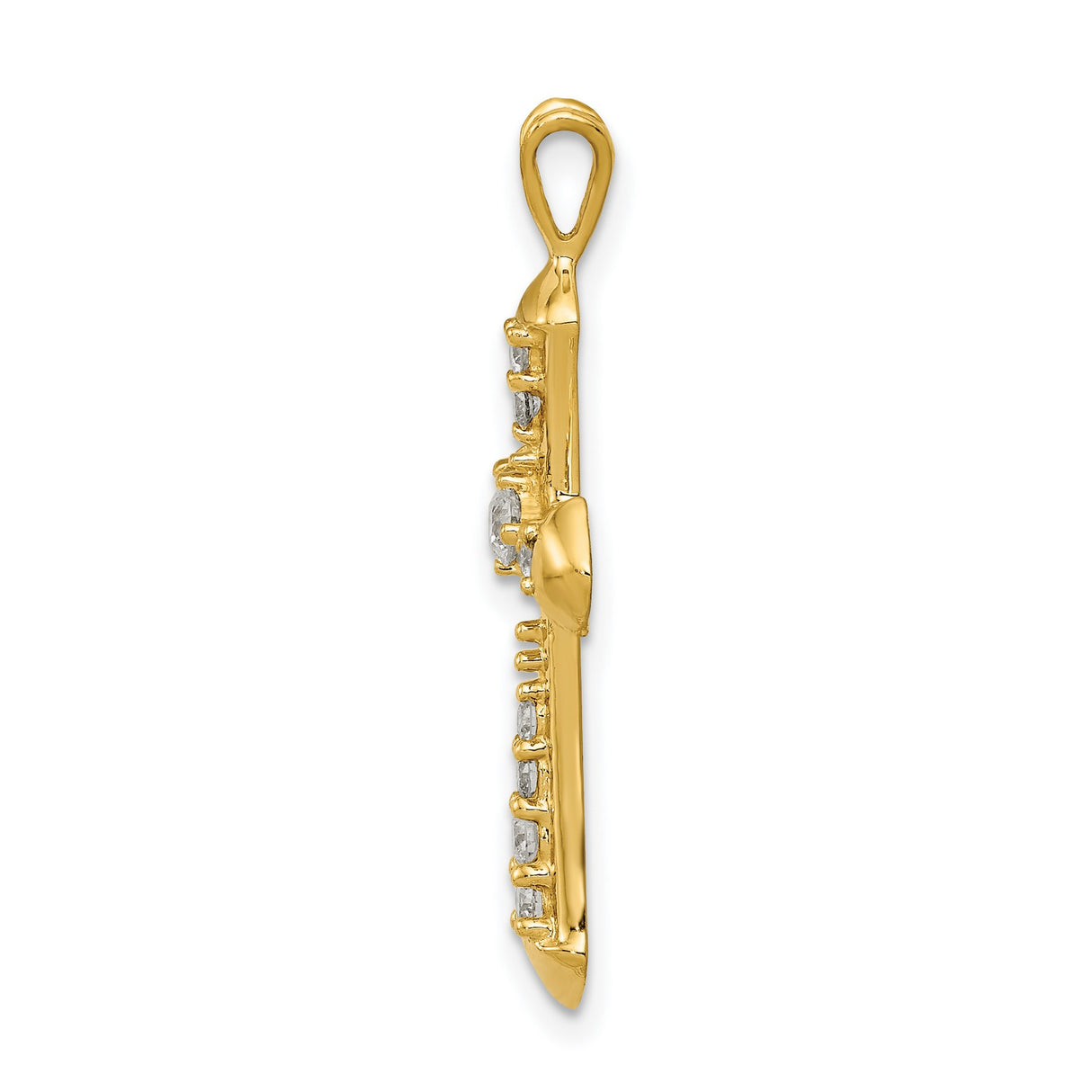 14k Yellow Gold Cross Pendant with Diamonds, Sleek Tapered Religious Design for Men and Women