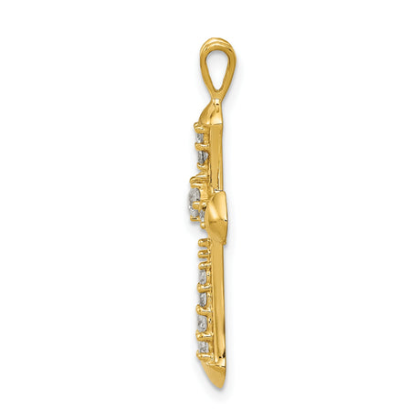 14k Yellow Gold Cross Pendant with Diamonds, Sleek Tapered Religious Design for Men and Women