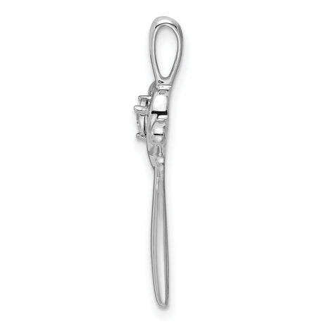 14k White Gold Cross Pendant with Diamond Accent and Heart Design for Women