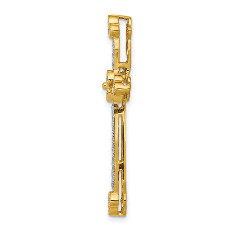 14k Yellow Gold Diamond Cross Pendant with Milgrain and Polished Finish