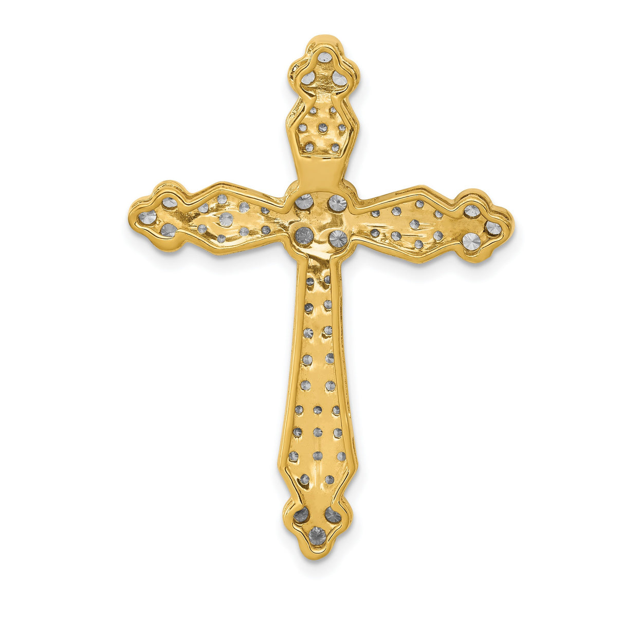 14k Yellow Gold Diamond Cross Pendant with Milgrain and Polished Finish