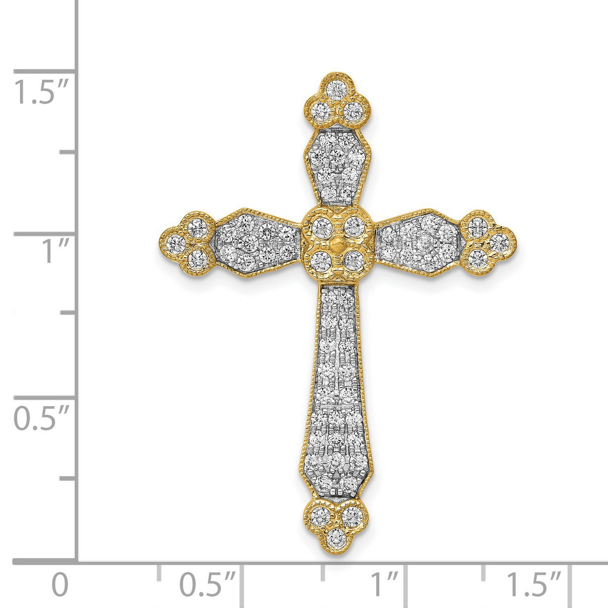 14k Yellow Gold Diamond Cross Pendant with Milgrain and Polished Finish