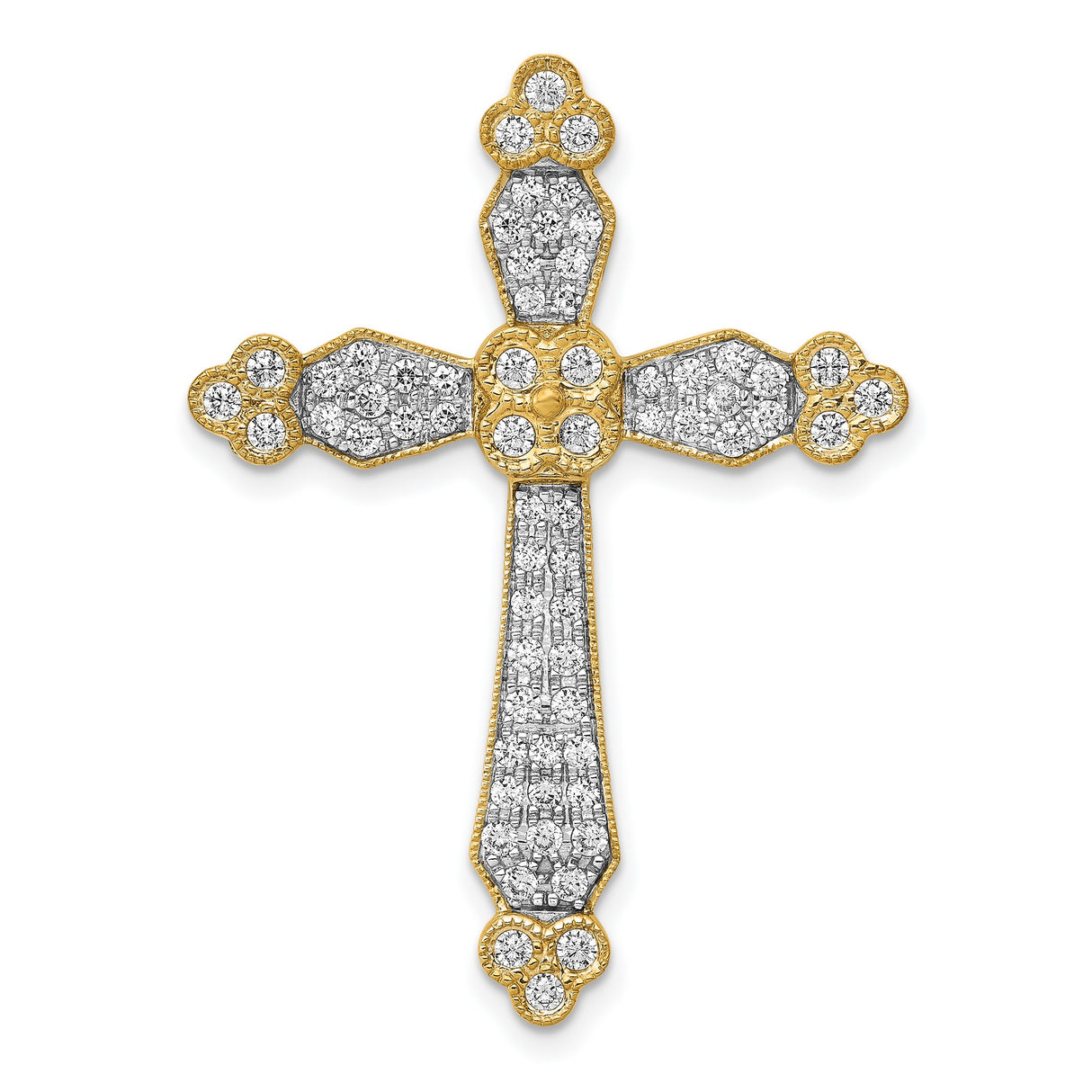 14k Yellow Gold Diamond Cross Pendant with Milgrain and Polished Finish