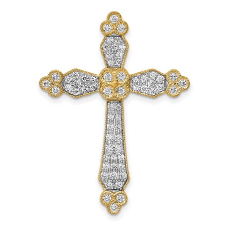 14k Yellow Gold Diamond Cross Pendant with Milgrain and Polished Finish