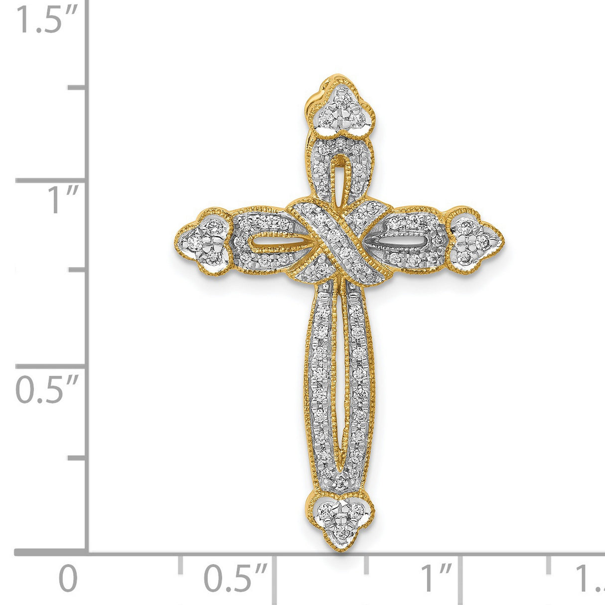 1/4ct Diamond Budded Cross Chain Slide Charm Pendant in Real 14k Yellow Gold