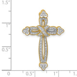 1/4ct Diamond Budded Cross Chain Slide Charm Pendant in Real 14k Yellow Gold