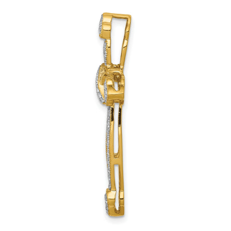 14k Yellow Gold Diamond Budded Cross Pendant with Pavé Set Diamonds and Clover Tip Design