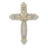 14k Yellow Gold Diamond Budded Cross Pendant with Pavé Set Diamonds and Clover Tip Design
