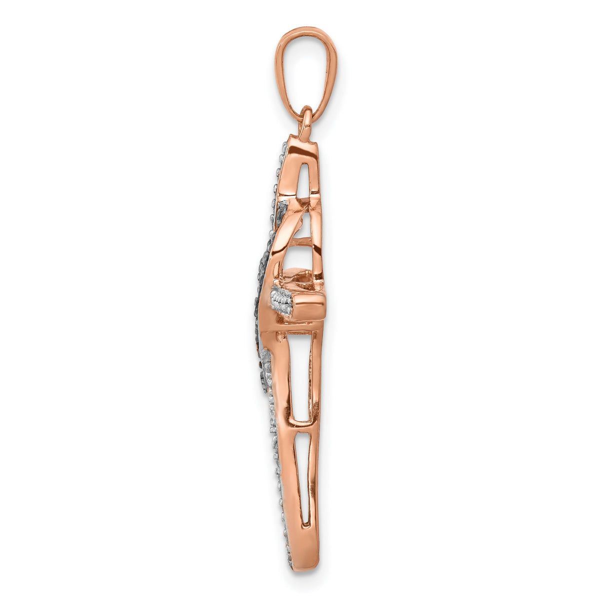 Red and White Diamond Cross with Heart Charm Pendant in Real 14k Rose Gold