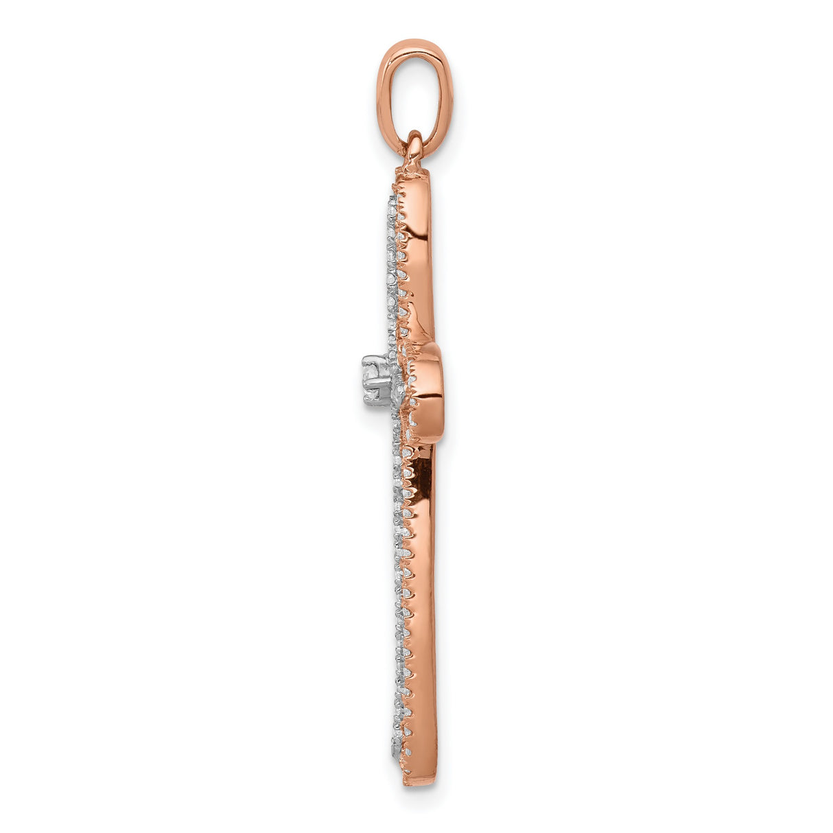 Rose Diamond Cross Charm Pendant in Real NULL Multi-Tone Gold