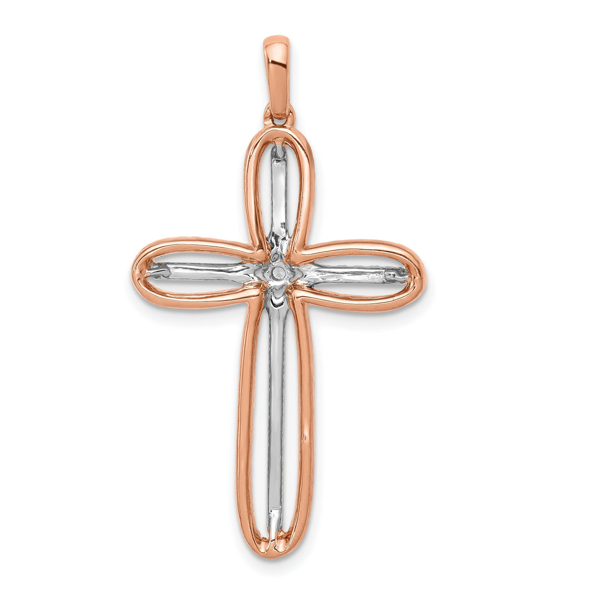Rose Diamond Cross Charm Pendant in Real NULL Multi-Tone Gold