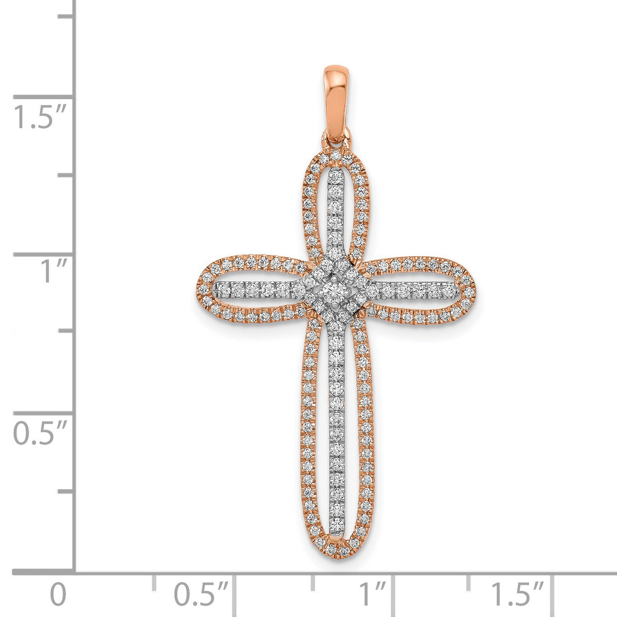 Rose Diamond Cross Charm Pendant in Real NULL Multi-Tone Gold