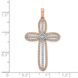 Rose Diamond Cross Charm Pendant in Real NULL Multi-Tone Gold