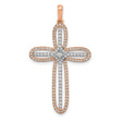 Rose Diamond Cross Charm Pendant in Real NULL Multi-Tone Gold