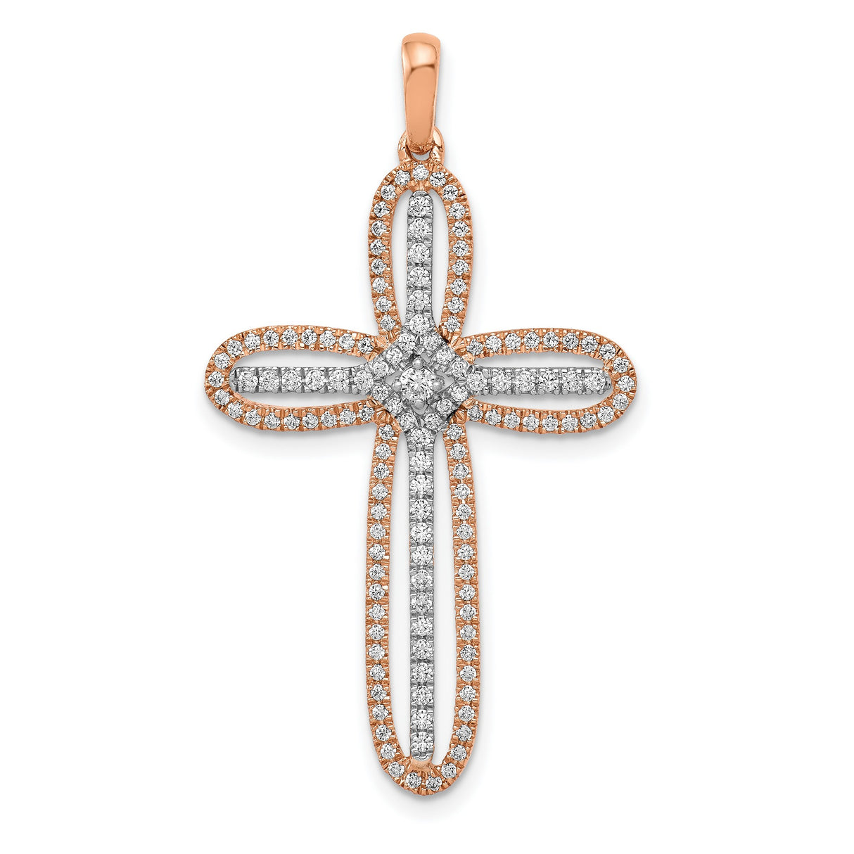 Rose Diamond Cross Charm Pendant in Real NULL Multi-Tone Gold