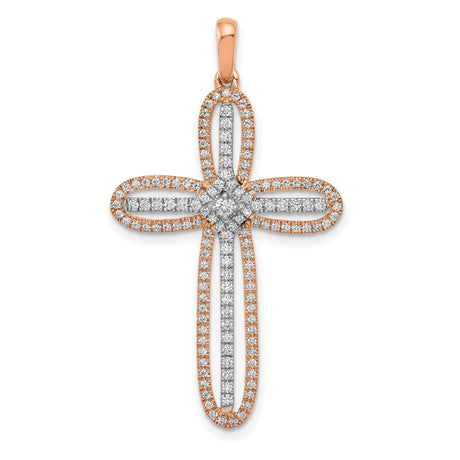 14k Rose Gold Cross Pendant with Diamond, Modern Faith Design for Men and Women