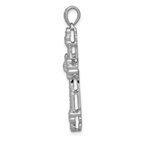 14k White Gold Diamond Cross Pendant, Budded Open Design Religious Jewelry for Men and Women