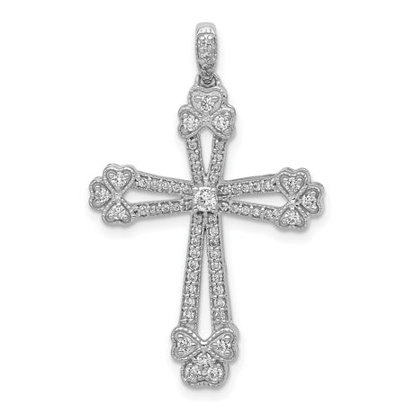 14k White Gold Diamond Cross Pendant, Budded Open Design Religious Jewelry for Men and Women