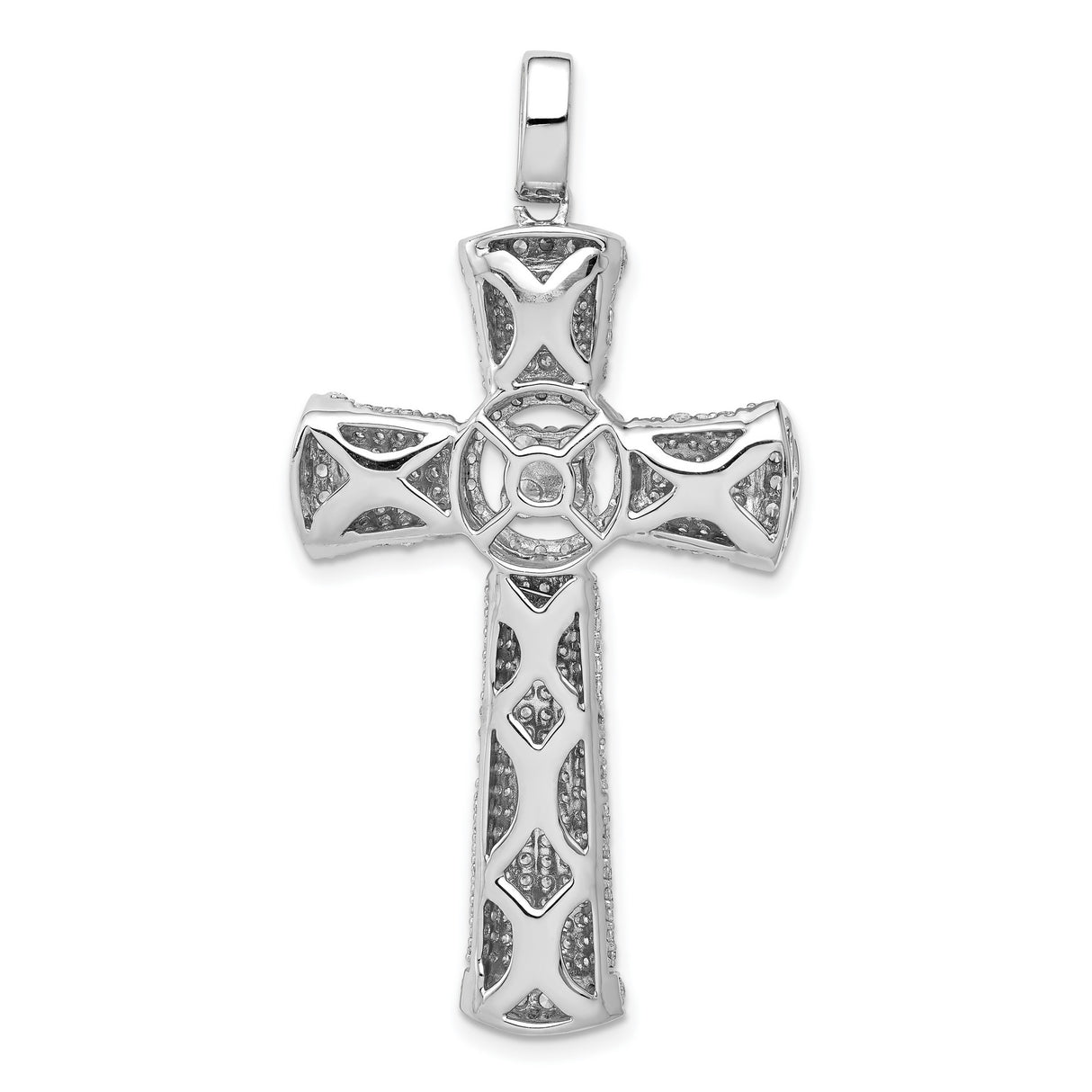 14k White Gold Cross Pendant with Pavé Diamond Accents, Modern Religious Charm