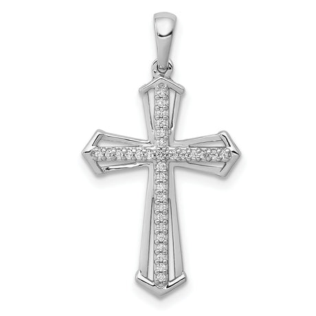 10k White Gold Diamond Cross Pendant with Channel Setting, Geometric Design, Christian Jewelry