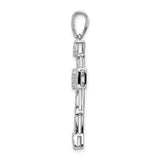 14k White Gold Diamond Cross Pendant with Filigree Detail and Vintage Leaf Motif Design