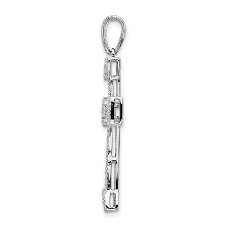 14k White Gold Diamond Cross Pendant with Filigree Detail and Vintage Leaf Motif Design