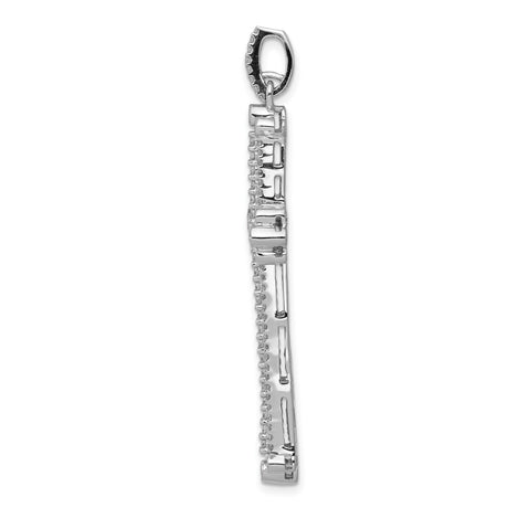 14k White Gold Diamond Cross Pendant, Budded Religious Charm with Rhodium Finish
