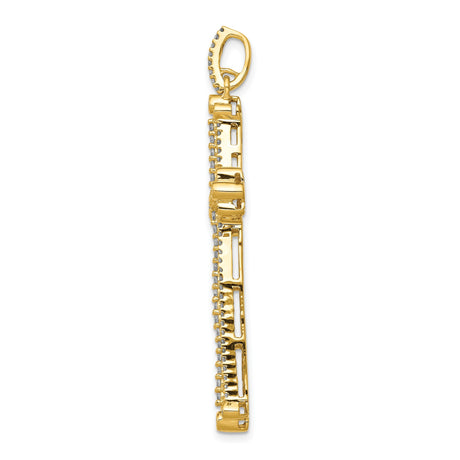 14k Yellow Gold Cross Pendant with Diamond Accents, Budded Filigree Design
