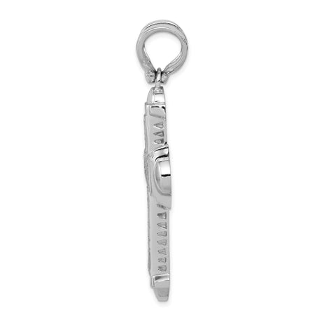 14k White Gold Cross Pendant with Diamond Accents, Modern Religious Unisex Design